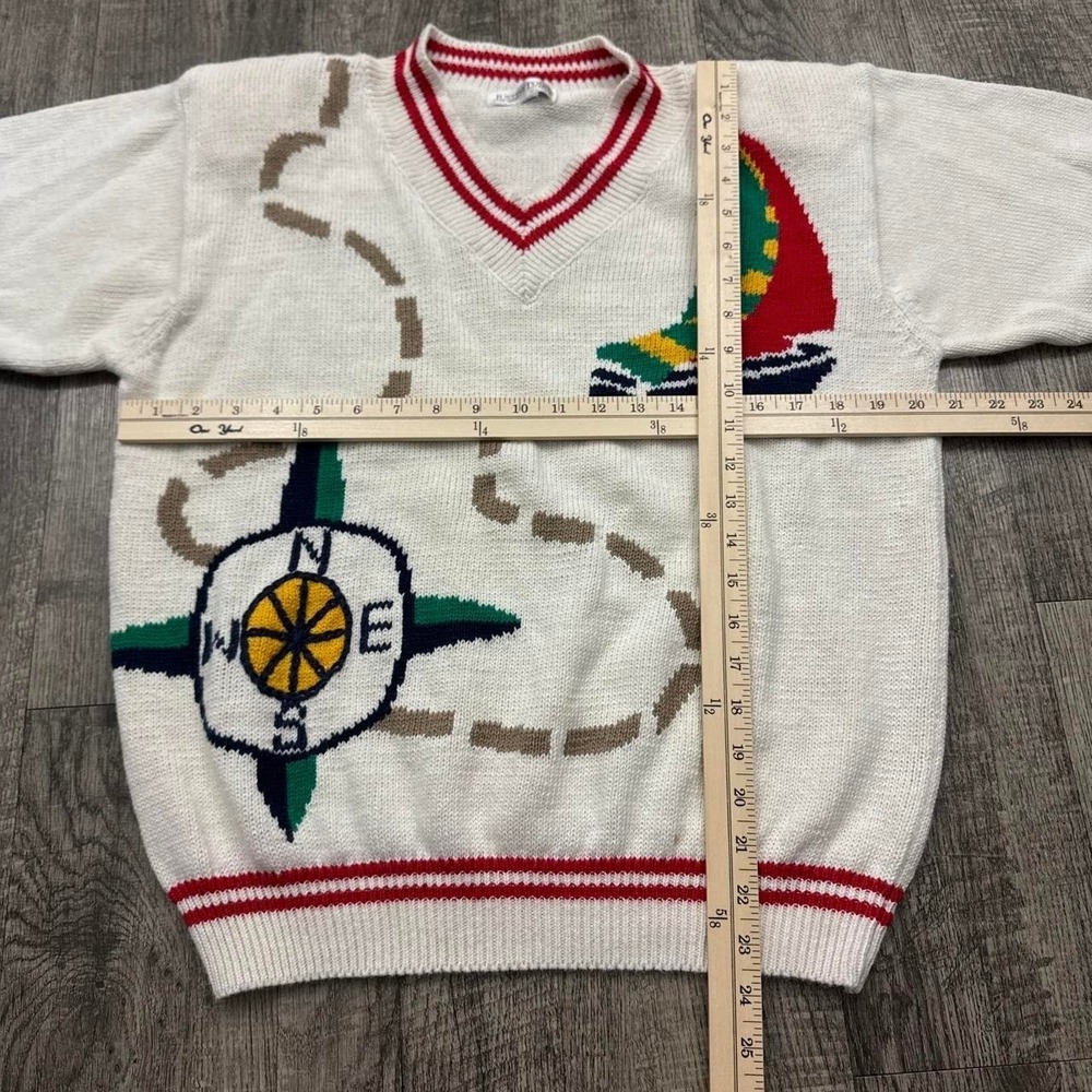 Vintage Nautical Sailing Sailboat Short Sleeve Grandma Sweater M* - Picture 4 of 6